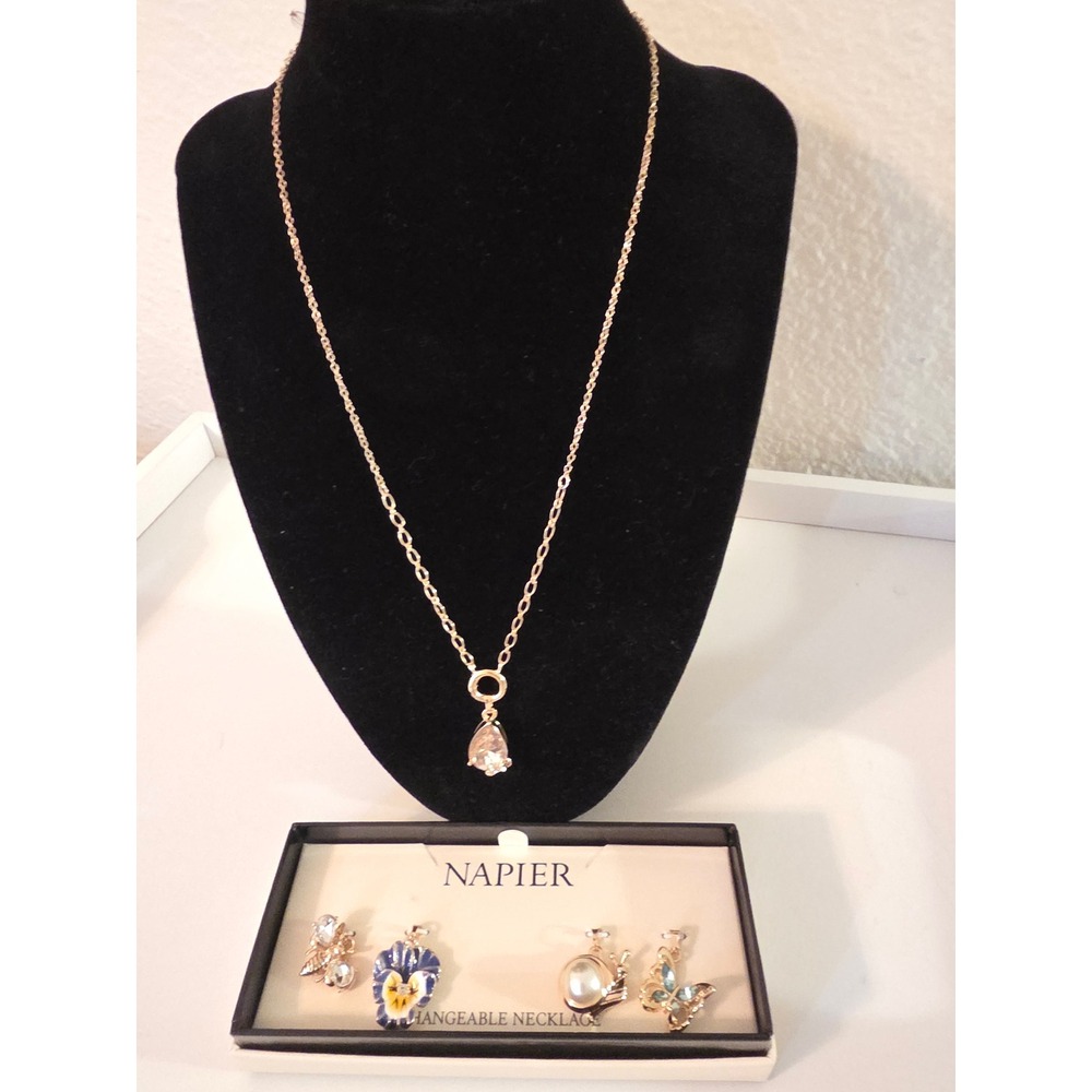 Napier Interchangeable Pendant Necklace Set Gold Tone Bee Pansy Snail Butterfly